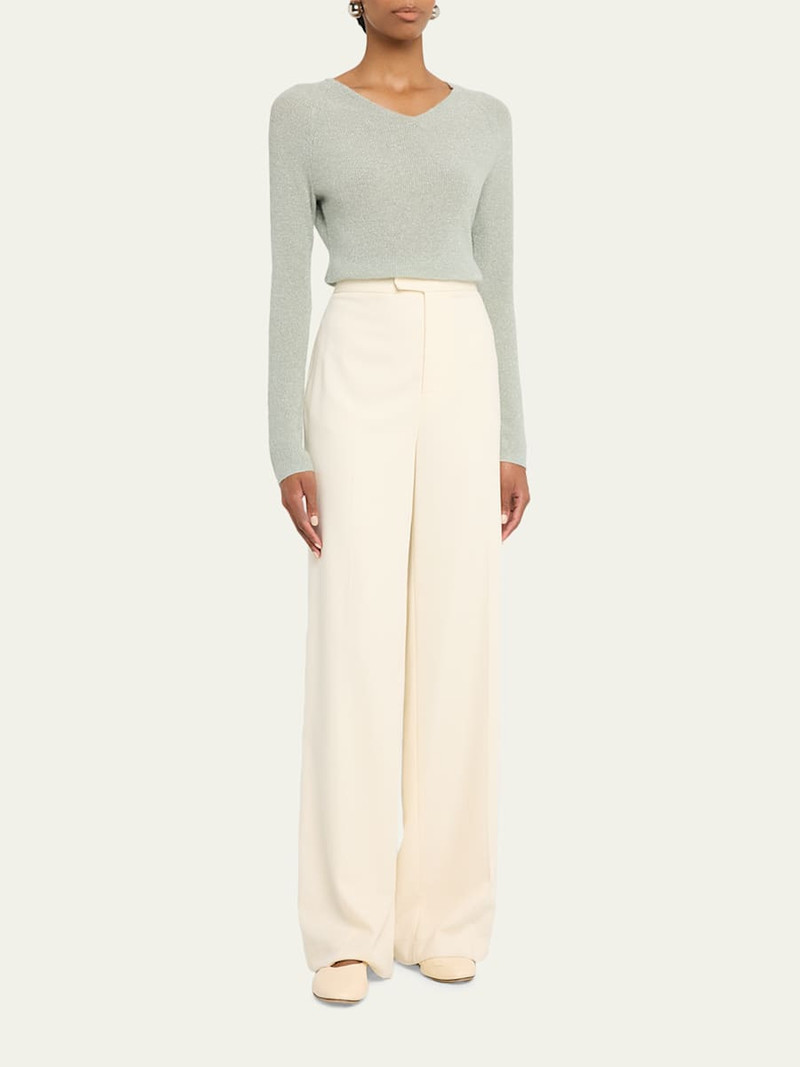 Vince Metallic Ribbed V-Neck Sweater outlook