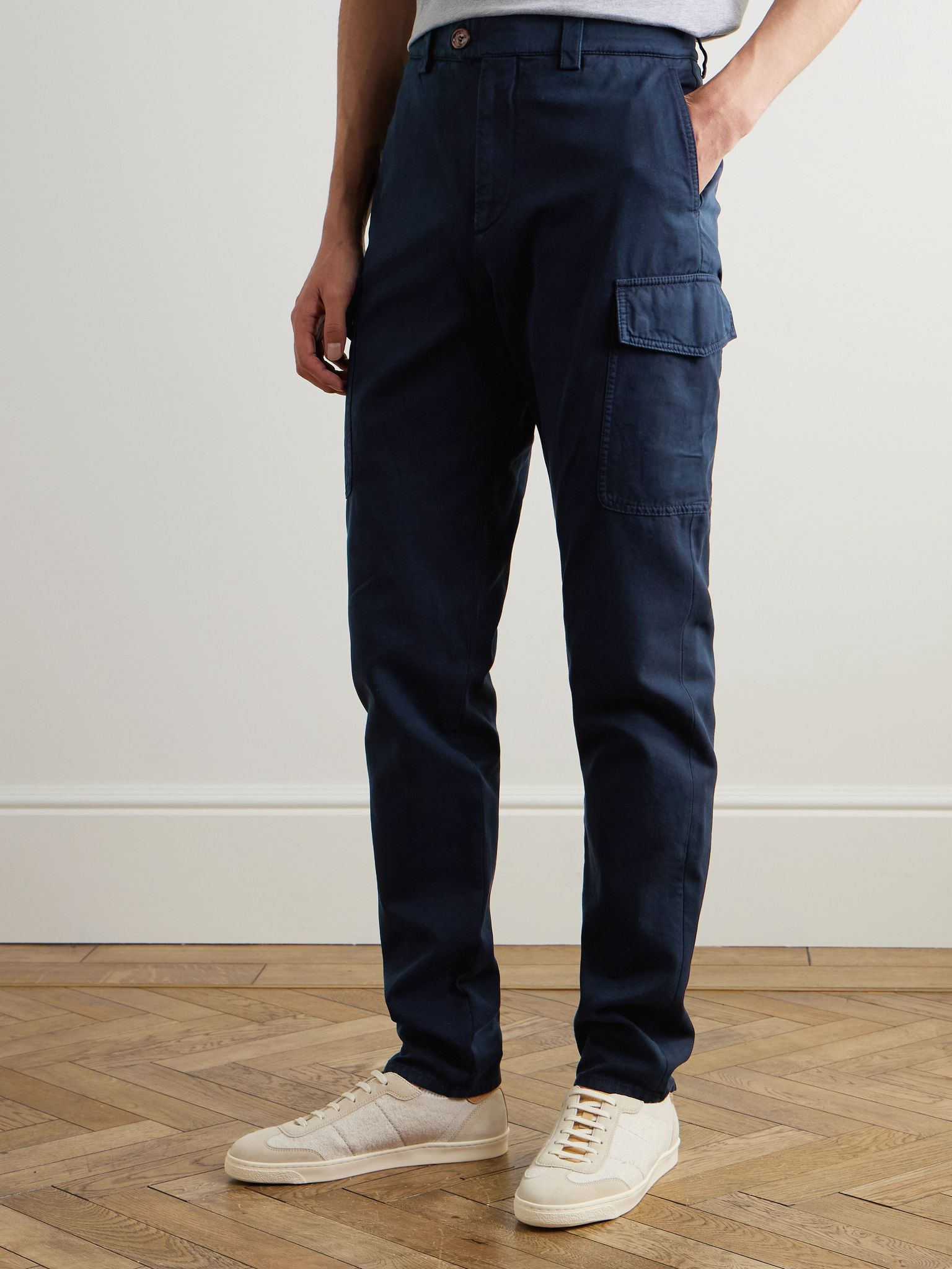Straight-Leg Cotton-Gabardine Cargo Trousers Blue - 3