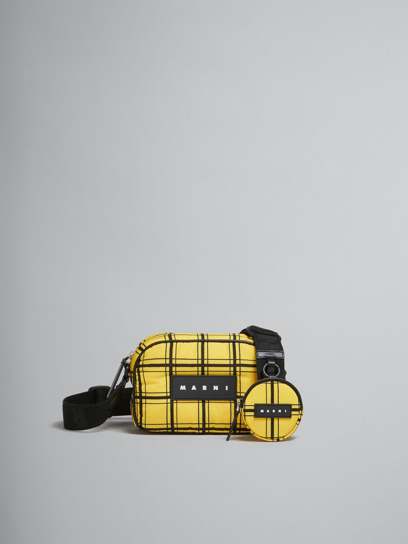 YELLOW CHECKED PUFF CAMERA BAG 1