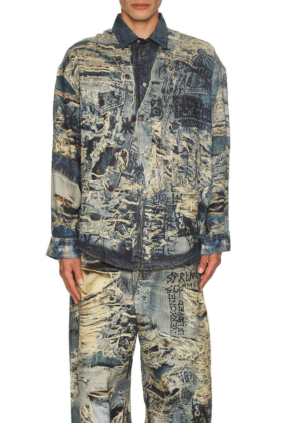 Torn Scribble Trompe Loeil Long Sleeve Shirt - 4
