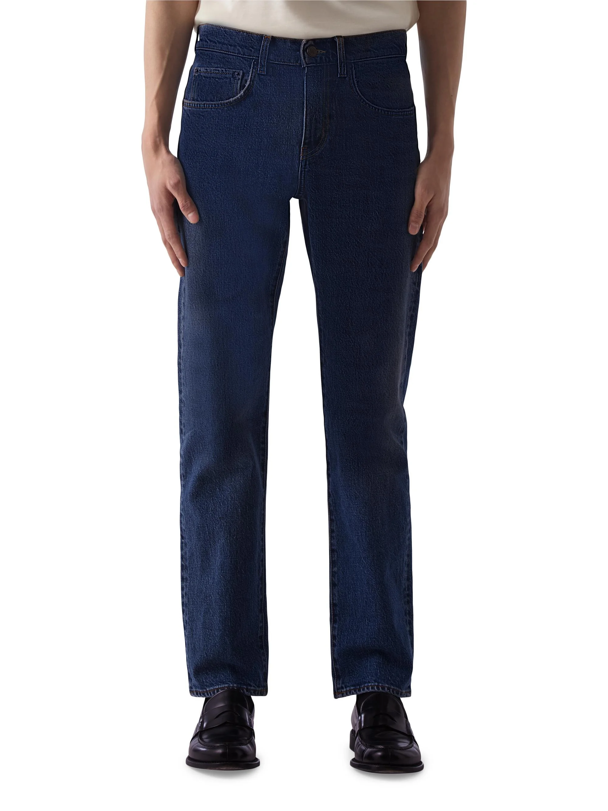 Men's Stretch-Denim Mid-Rise Straight-Leg Jeans - Clean Blue - 1