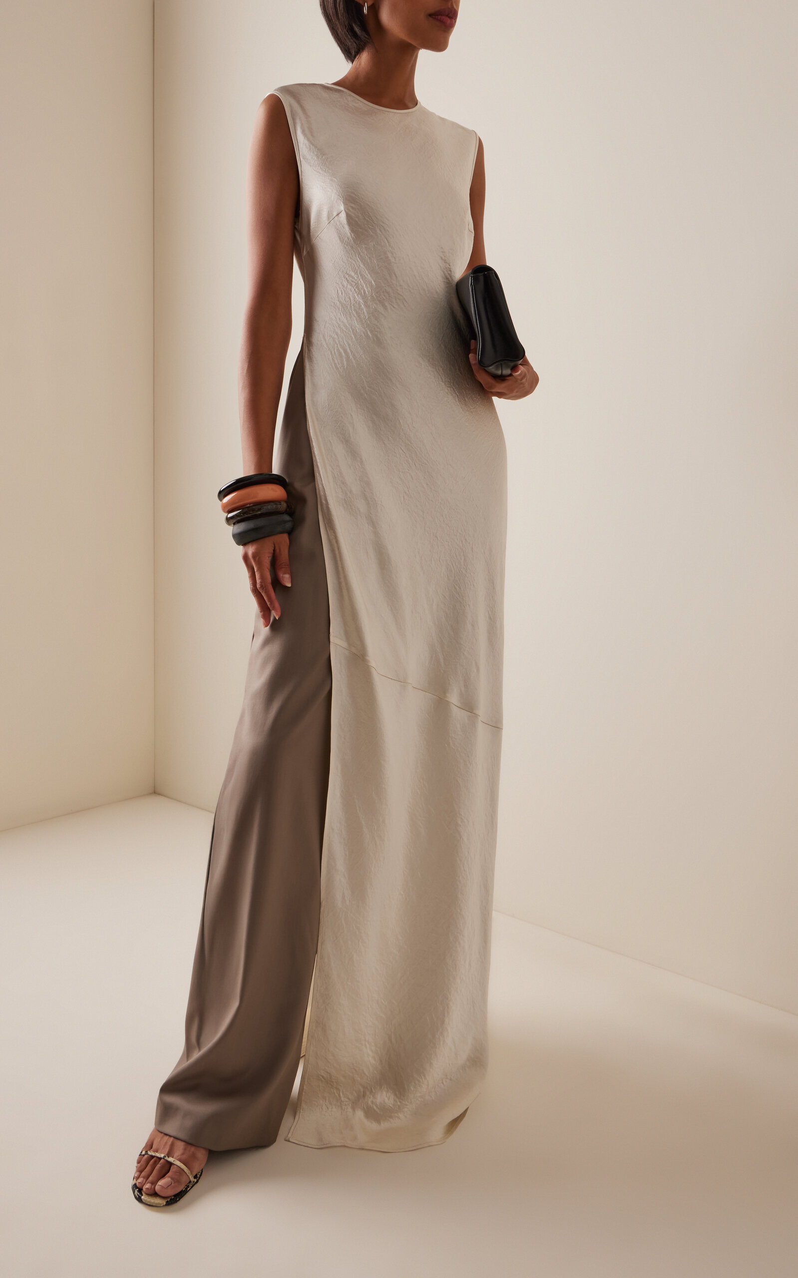 Revery Split Satin Maxi Dress ivory - 2