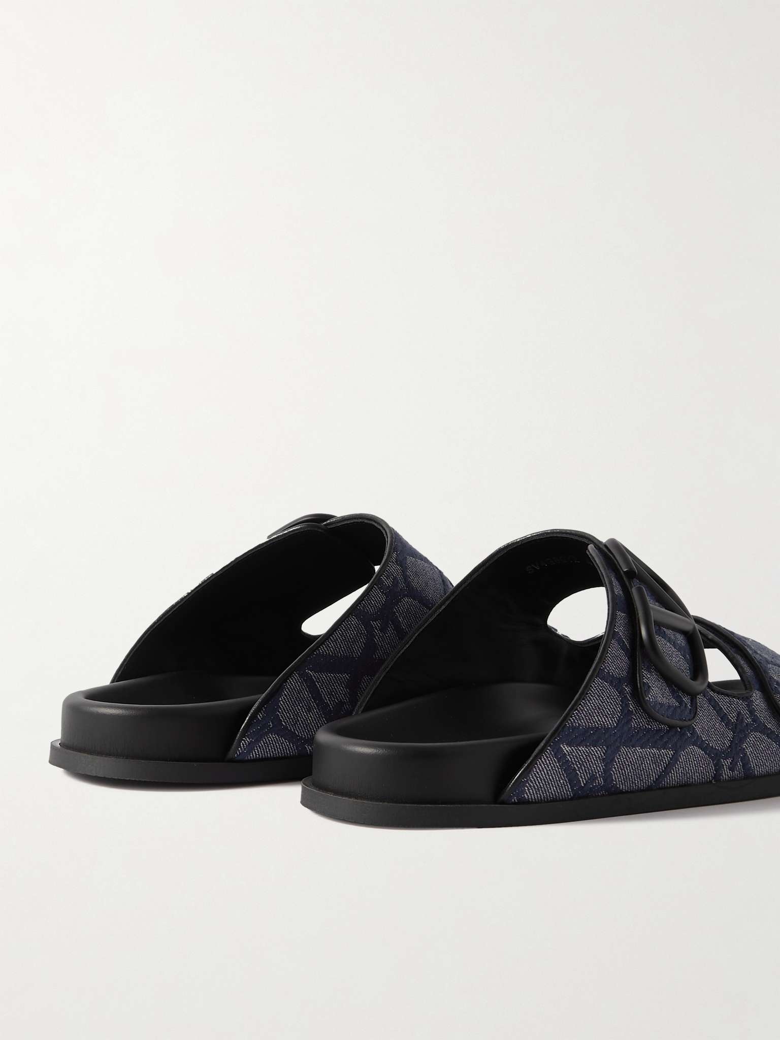 Leather-Trimmed Logo-Jacquard Denim Slides - 5