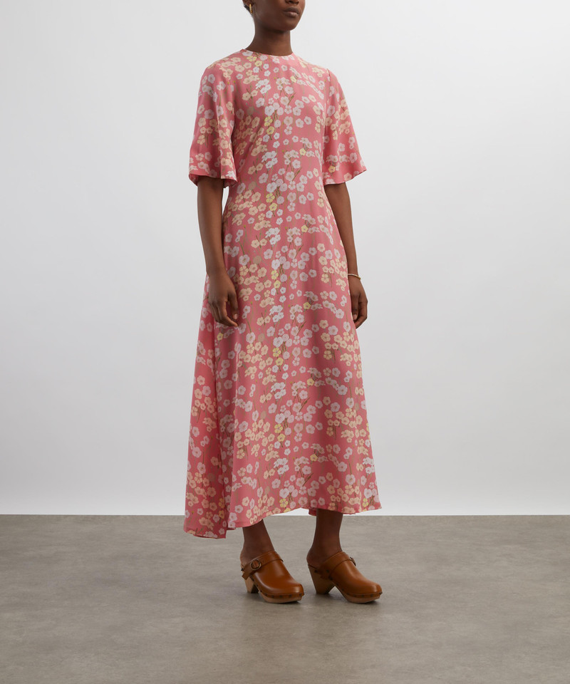 BERNADETTE Marjorie Pink Buttercups Silk Dress outlook