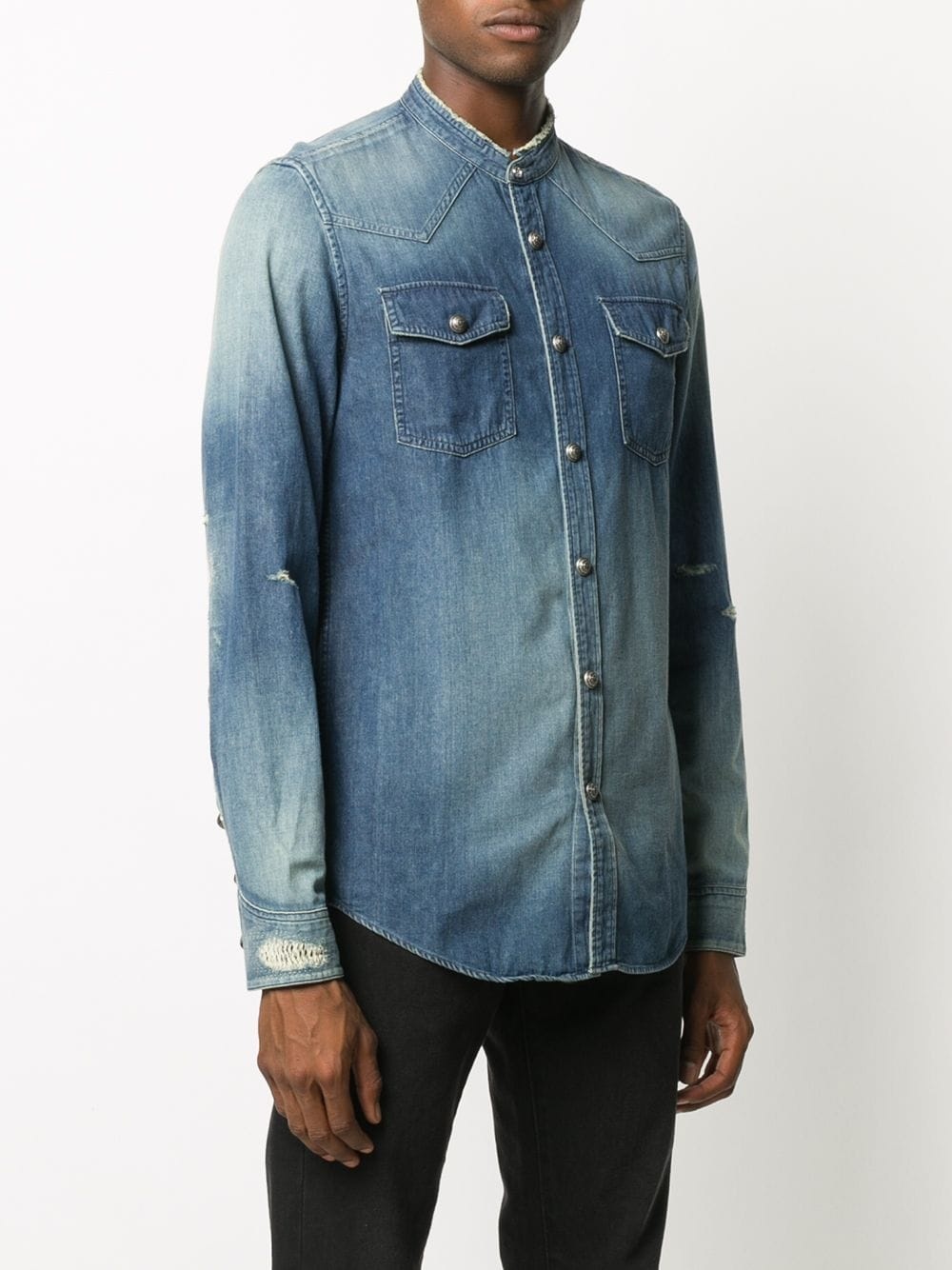 collarless denim shirt - 3