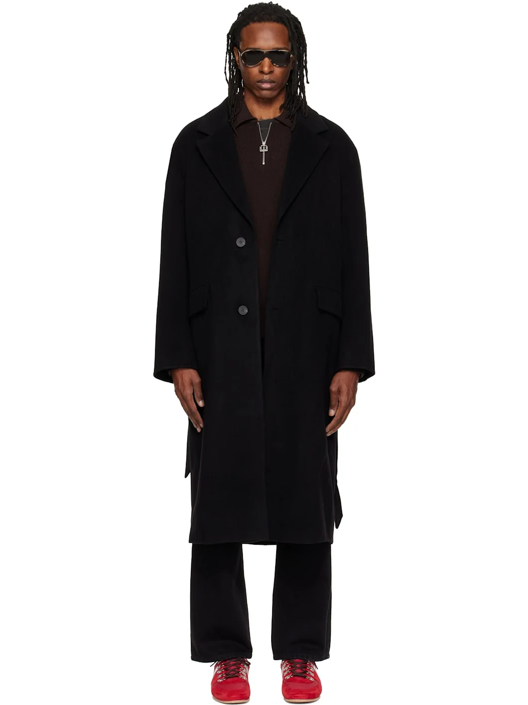 Black Wool Cashmere Coat - 1