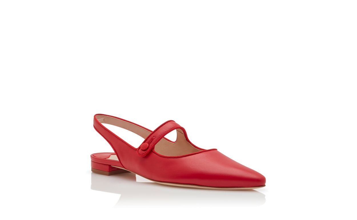 Red Nappa Leather Slingback Flat Pumps - 3