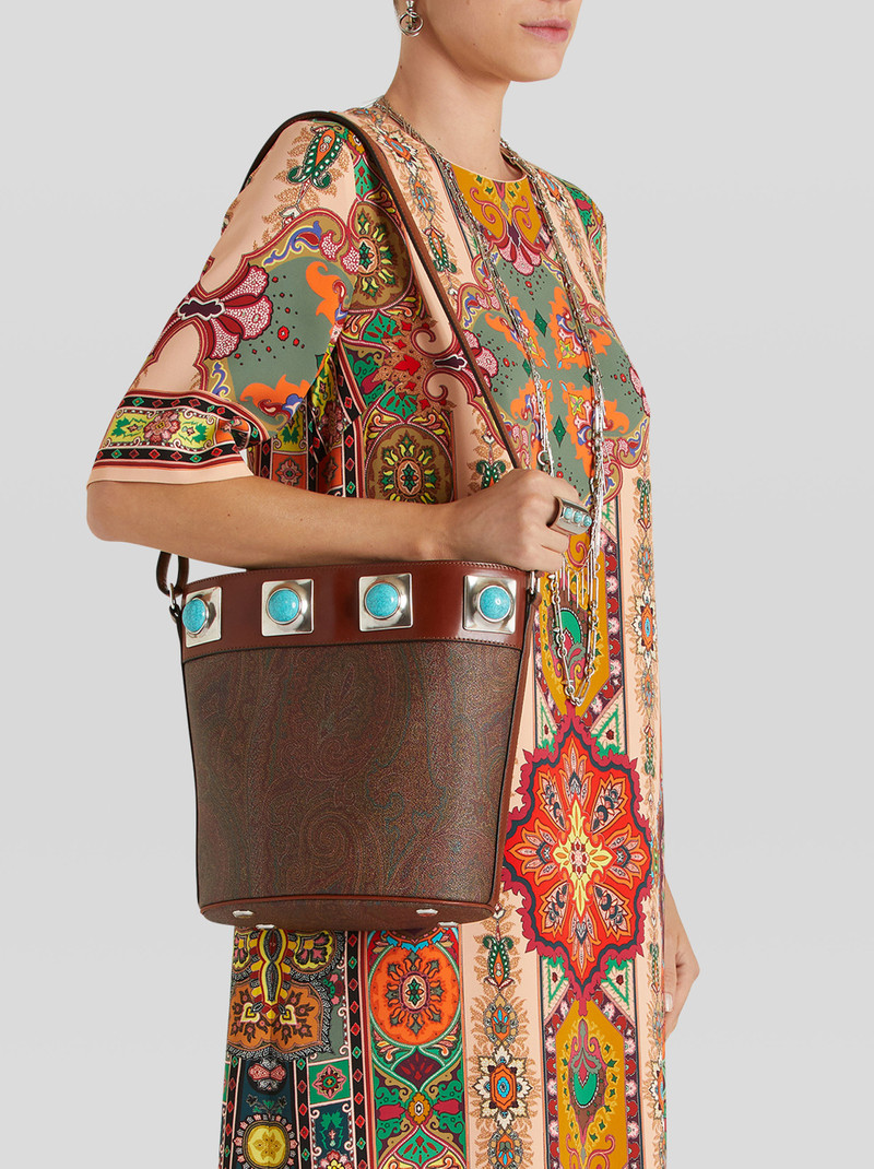 Etro PAISLEY CROWN ME BUCKET BAG WITH TURQUOISE STUDS outlook