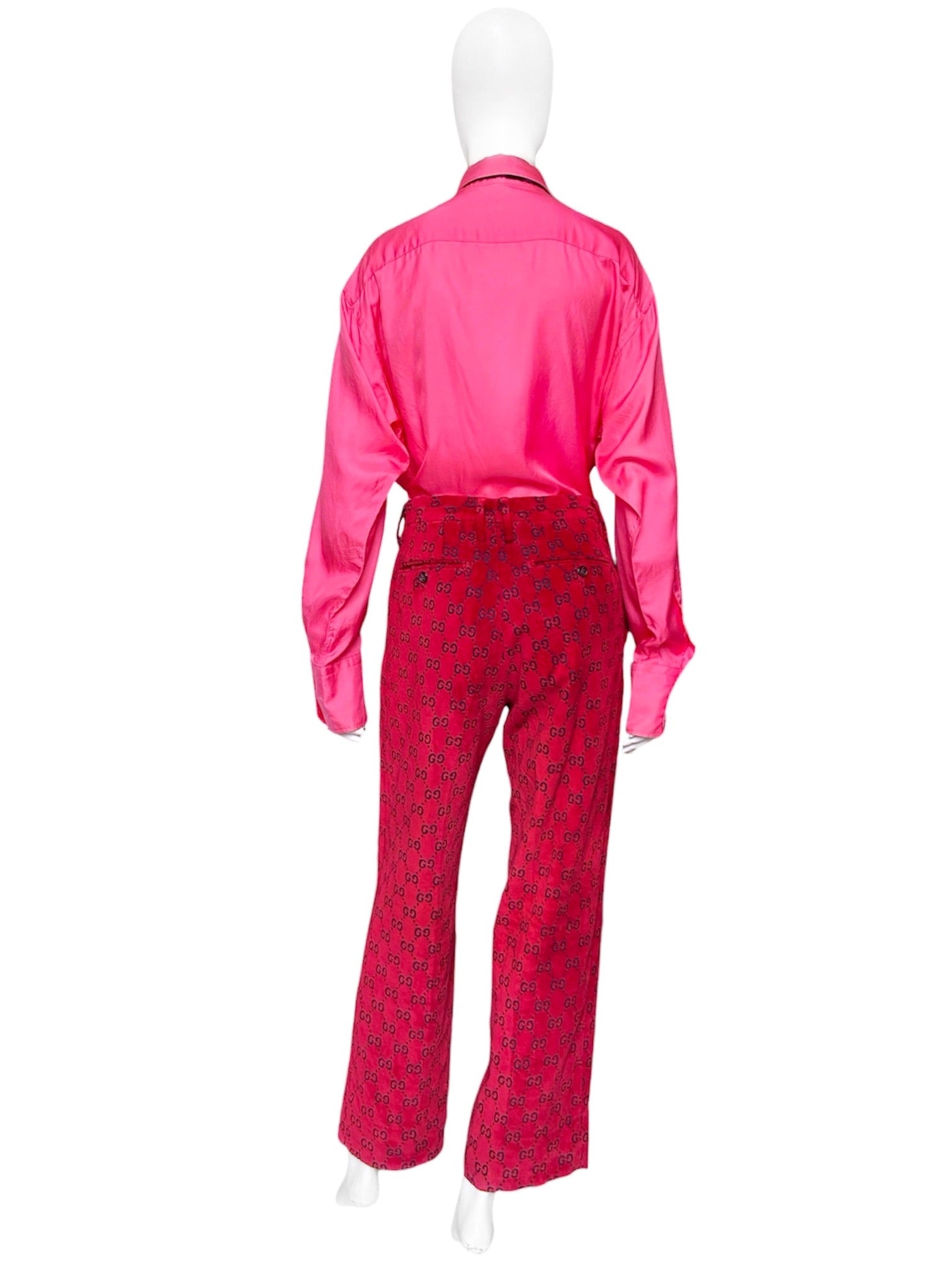 Gucci Fall 1997 Tom Ford Men’s Red Monogram Velvet Trousers Pants 48 - 5