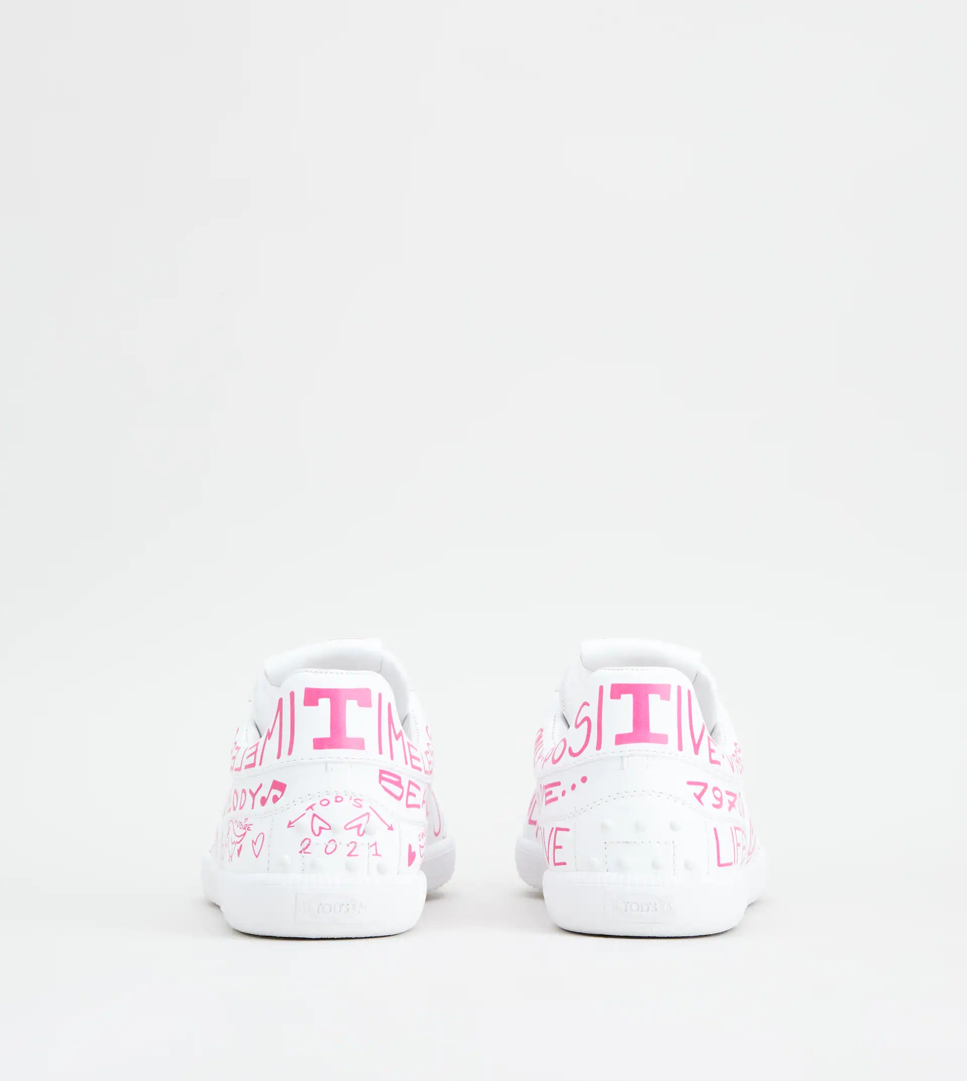 TOD'S TABS SNEAKERS IN LEATHER - WHITE, PINK - 2