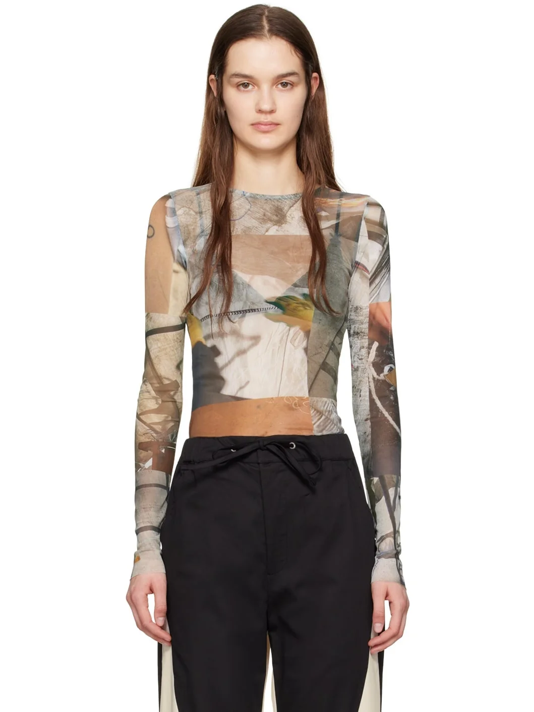 Green Print Long Sleeve T-Shirt - 1