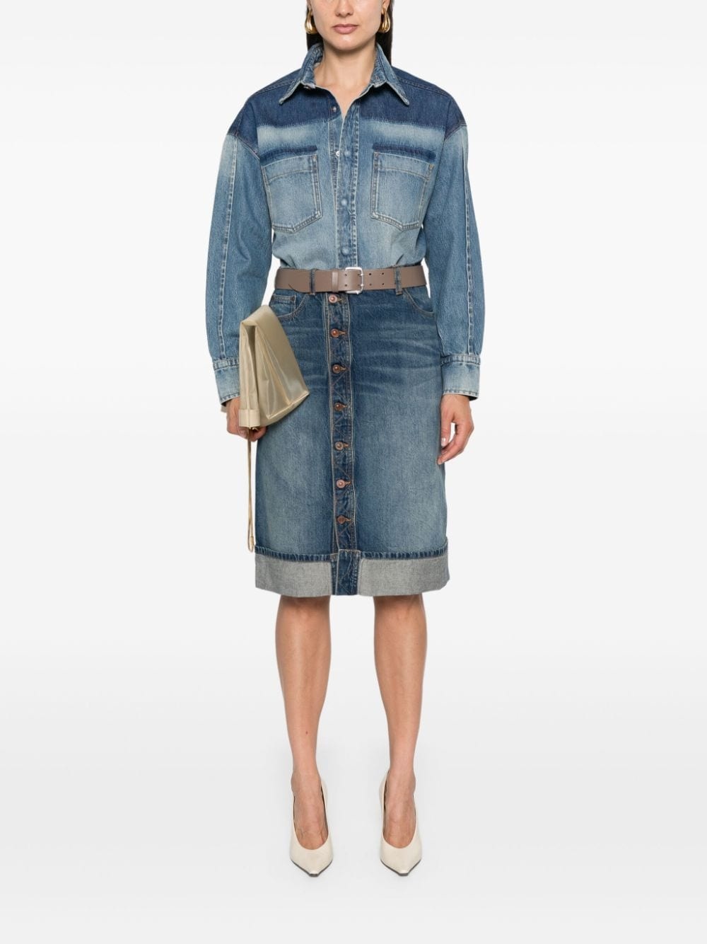 mid-rise denim midi skirt - 2