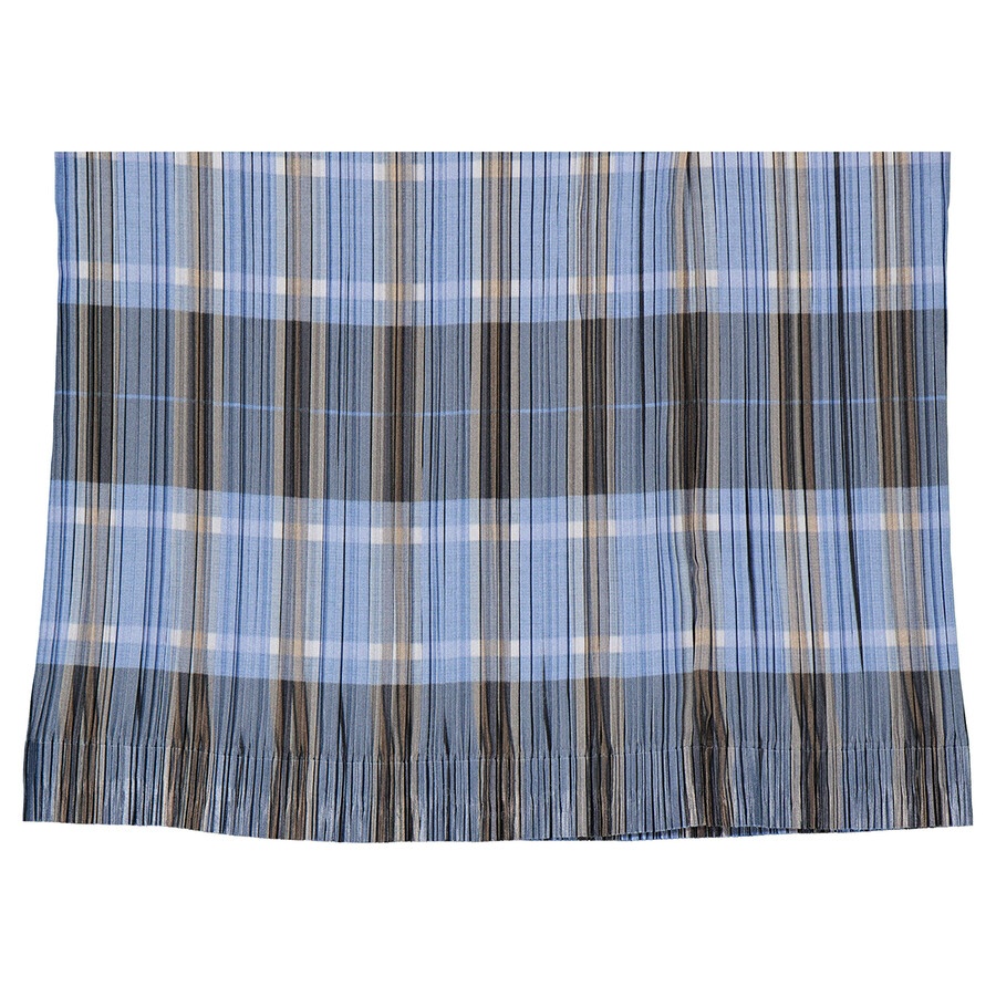 Burberry Ladies Pale Blue Check Plisse Pleated Check Pencil Skirt - 7