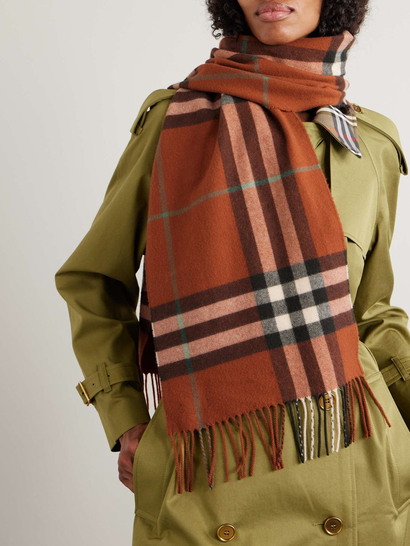 Burberry Fringed checked cashmere scarf Orange outlook