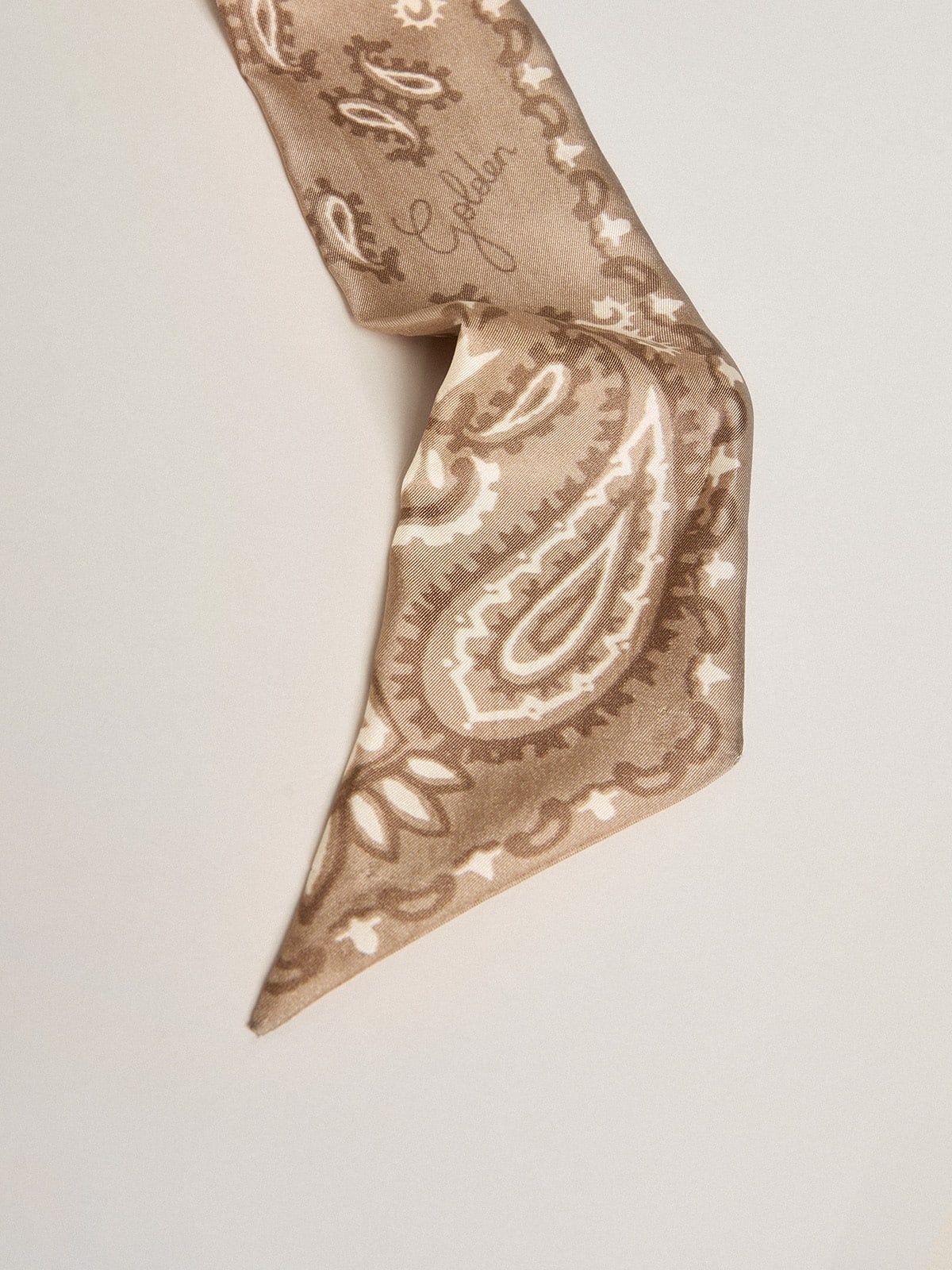 Ribbon in dove-gray silk twill with paisley pattern - 2