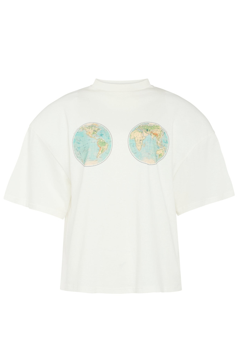 HEMISPHERES MAP PRINTED VOLUMINOUS TEE WHITE 5