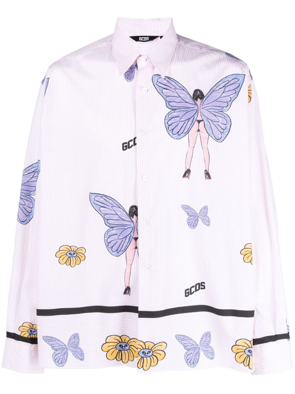 butterfly-print cotton shirt - 1