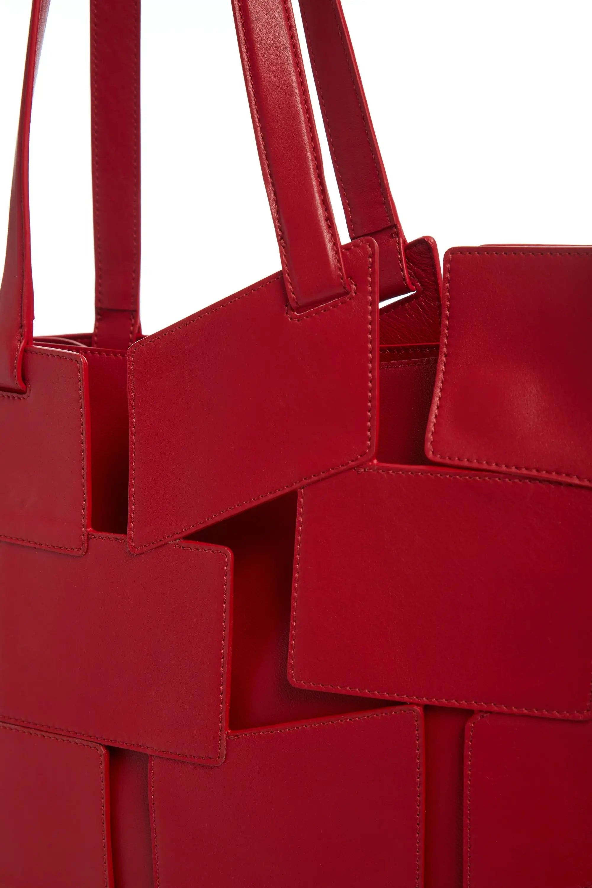 Laquered Patchwork Tote Bag in Red Topaz Leather - 4