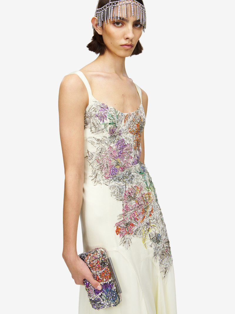 Smashed Floral Embroidery T-Bar Box Clutch 2