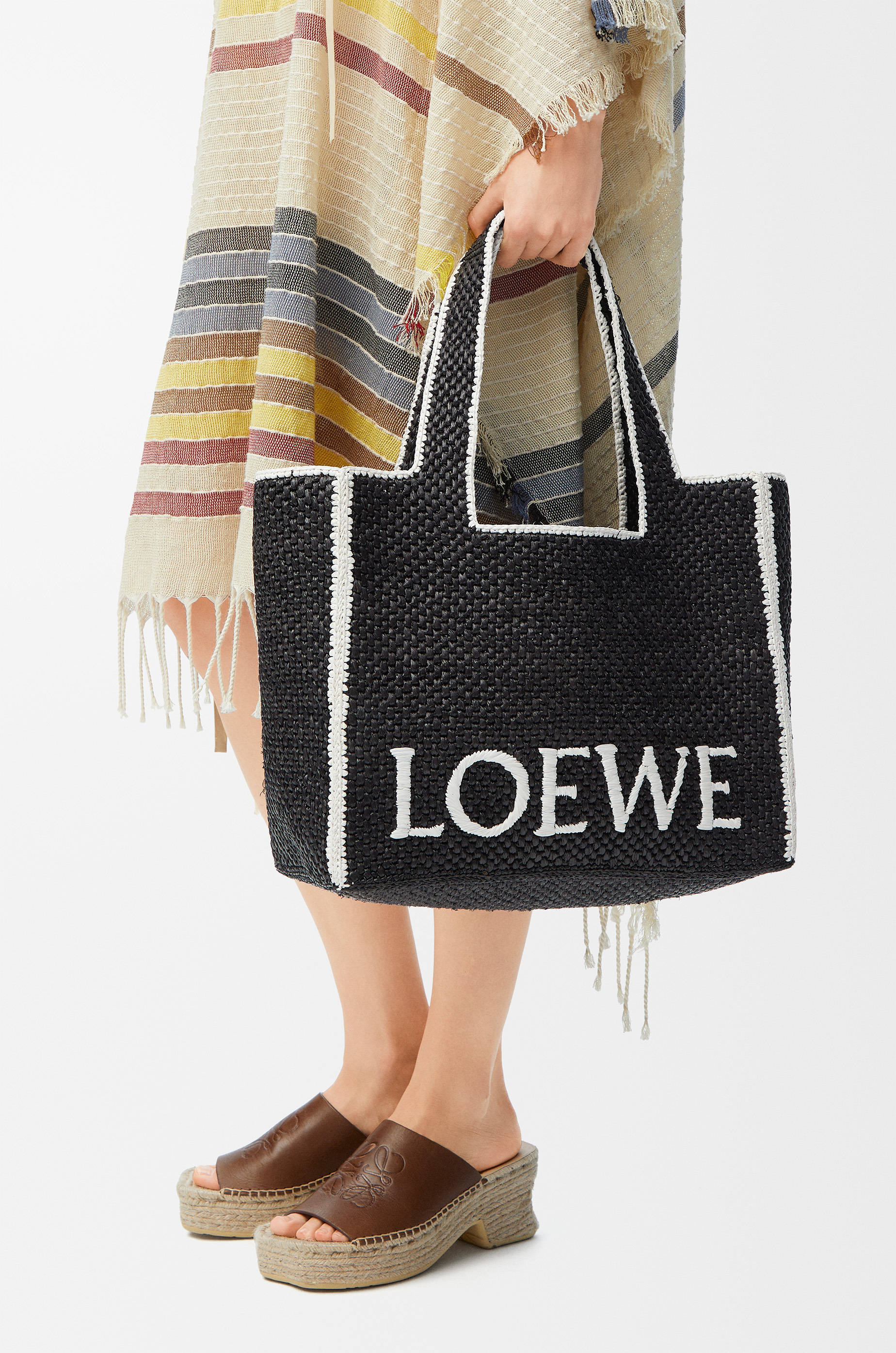 Large LOEWE Font Tote in raffia - 2