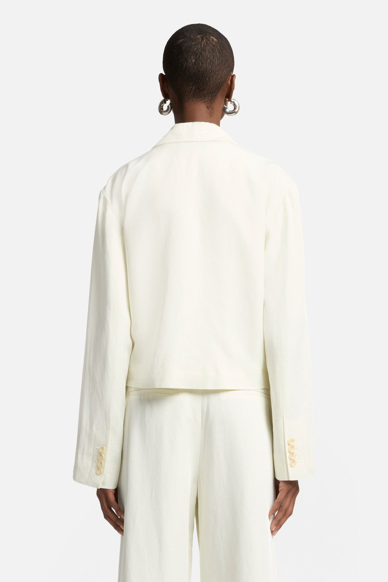 Cropped Linen Blend Blazer in Ivory 5