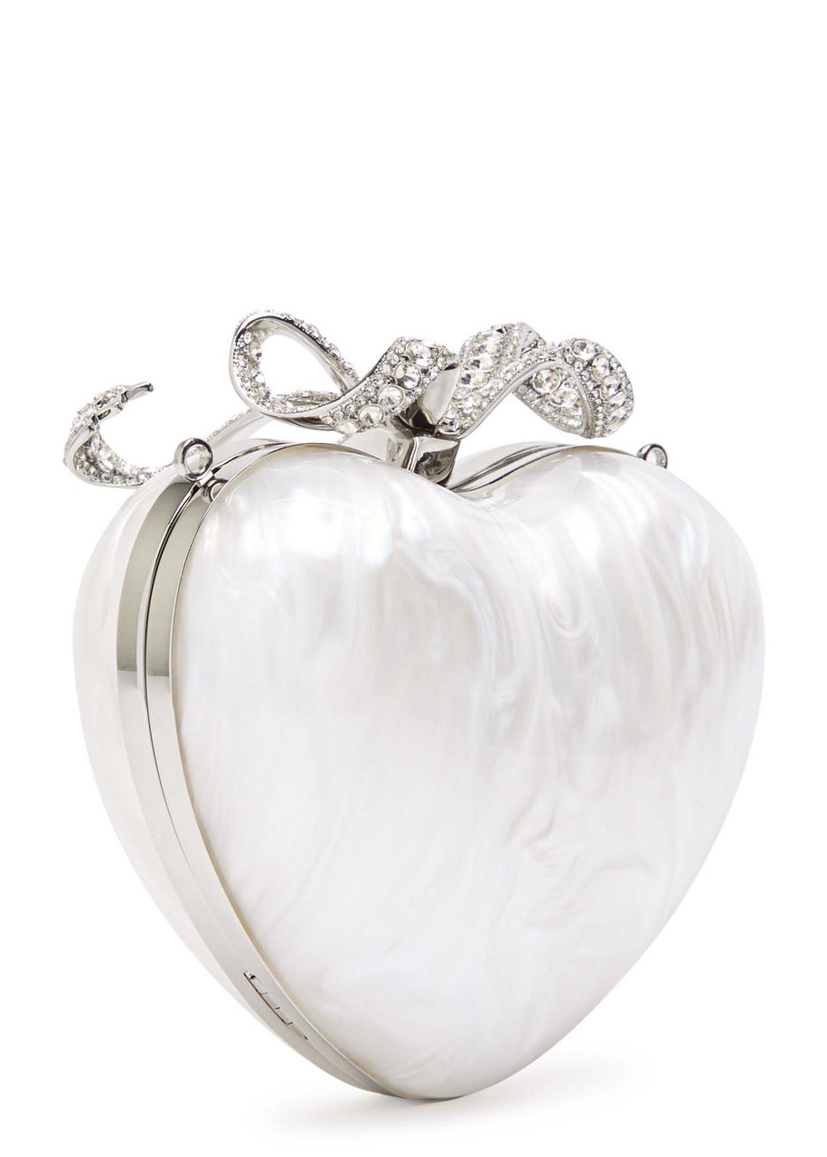Self-portrait Heart Crystal-embellished Pearlescent Acrylic Clutch - 2