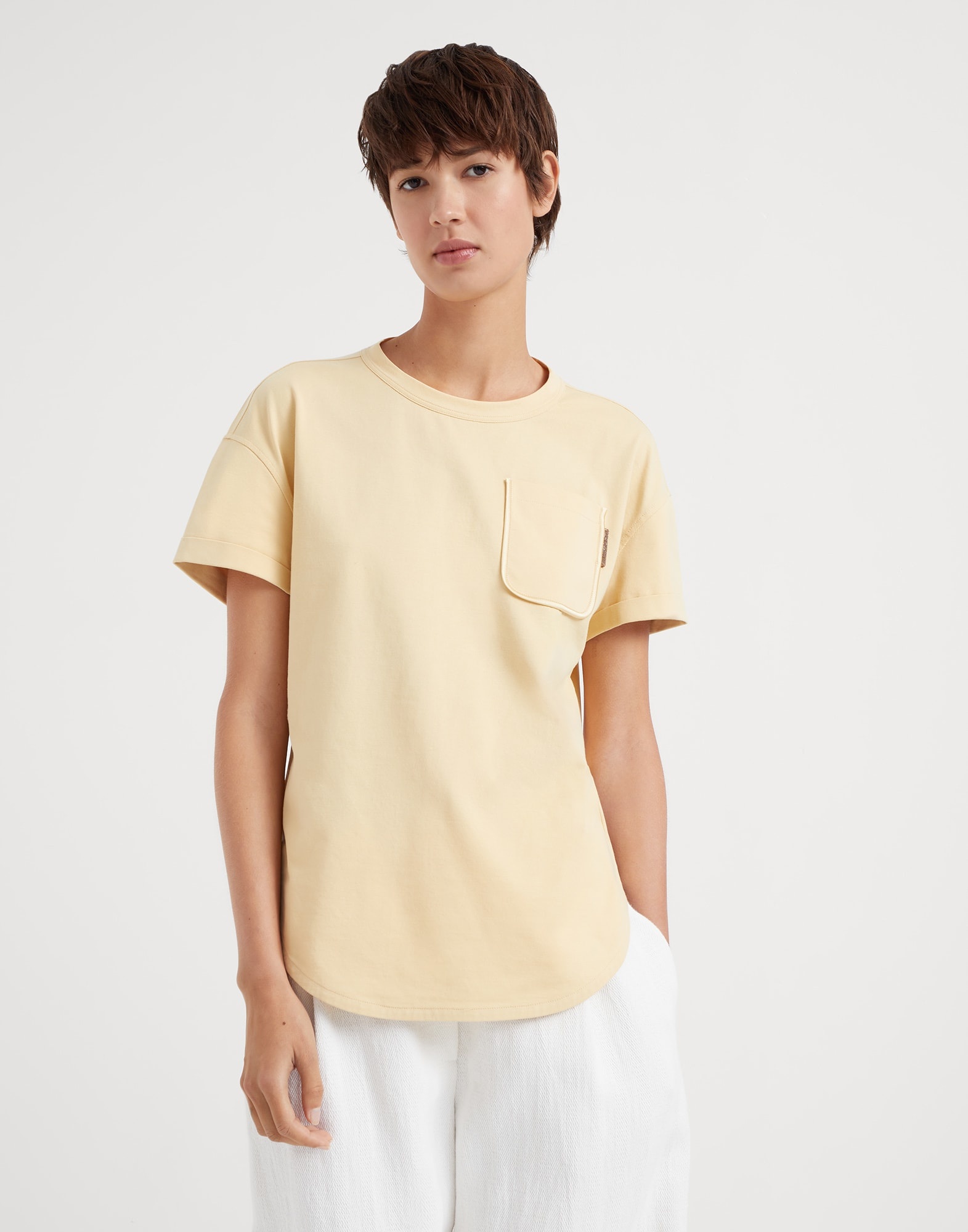 Cotton jersey T-shirt with shiny tab - 1