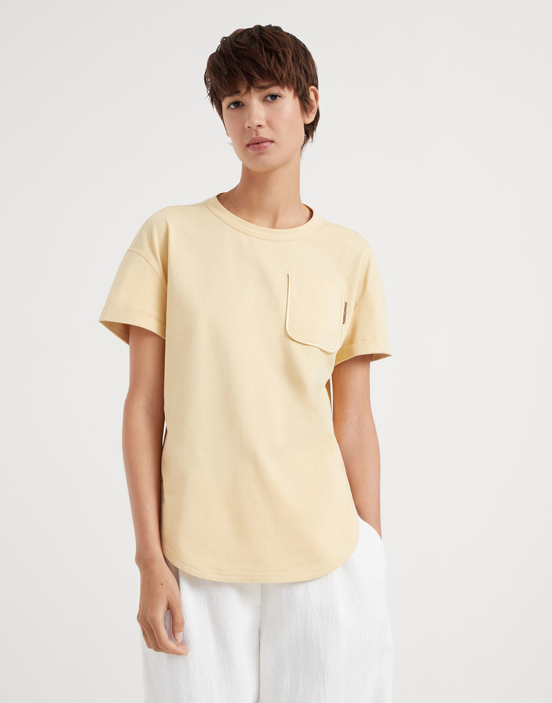 Cotton jersey T-shirt with shiny tab 1
