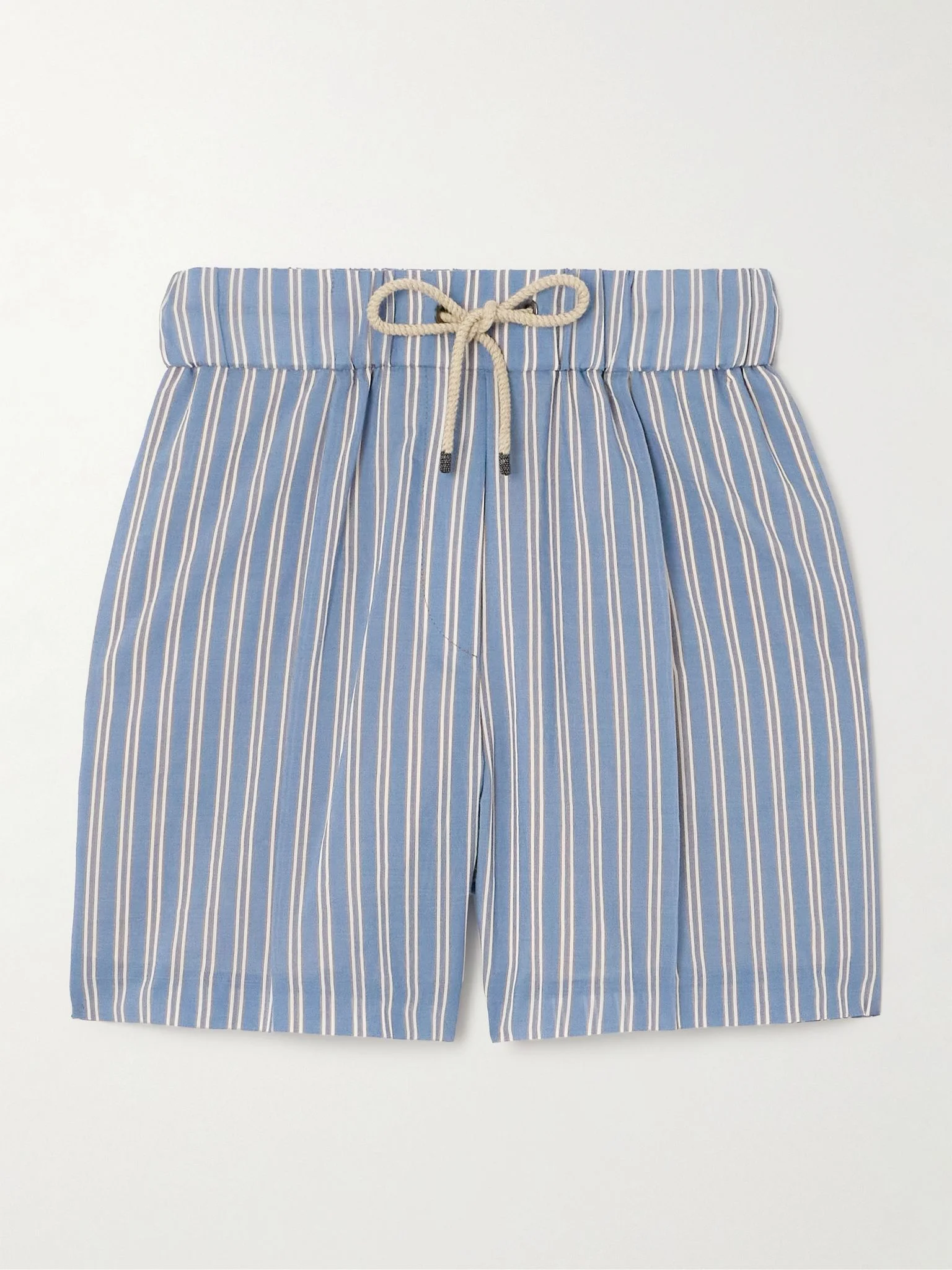 Pleated striped cotton and silk-blend shorts Light blue - 1