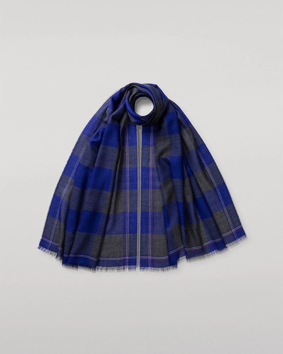 Carnbee Large Gingham Navy Cashmere Scarf - 1