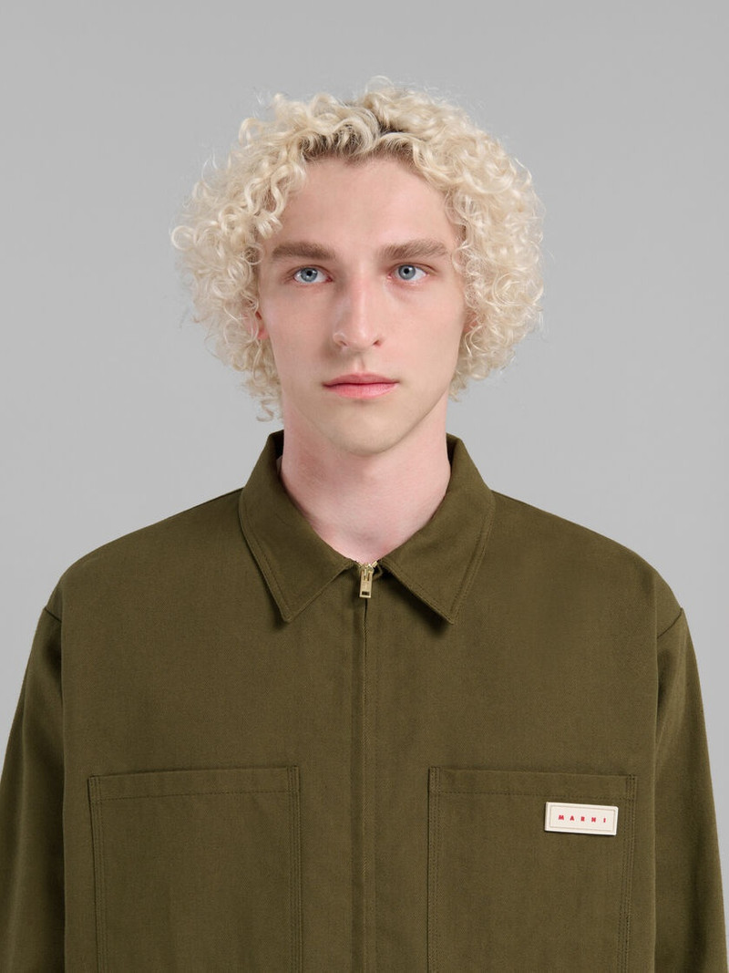 GREEN GABARDINE ZIP-UP OVERSHIRT 4