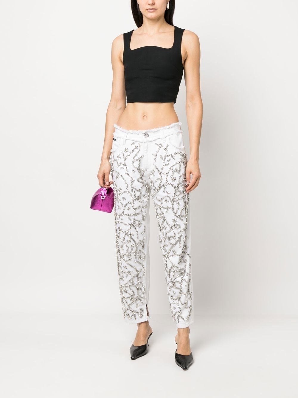 crystal-embellished mom-cut leg jeans - 2