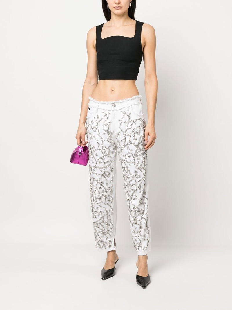 PHILIPP PLEIN crystal-embellished mom-cut leg jeans outlook