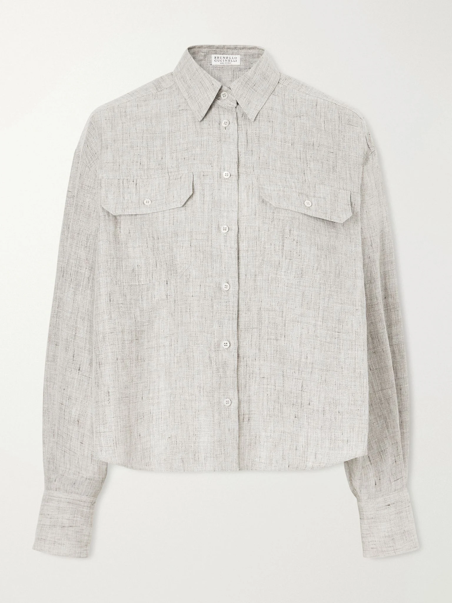 Cropped linen-blend twill shirt Light gray - 1