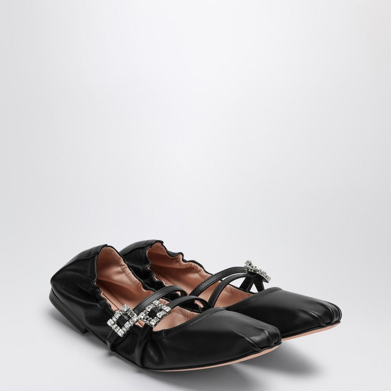 BLACK NAPPA BALLERINA WITH STRAPS - 2
