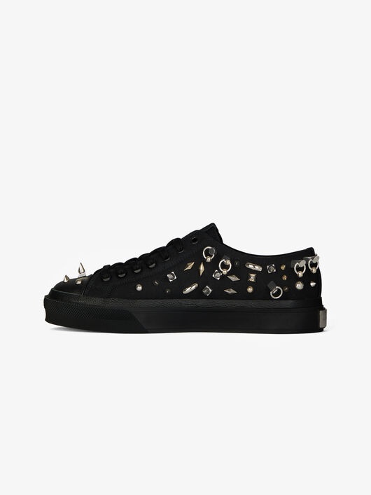 SNEAKERS CITY IN CANVAS AND LEATHER WITH STUDS - 4