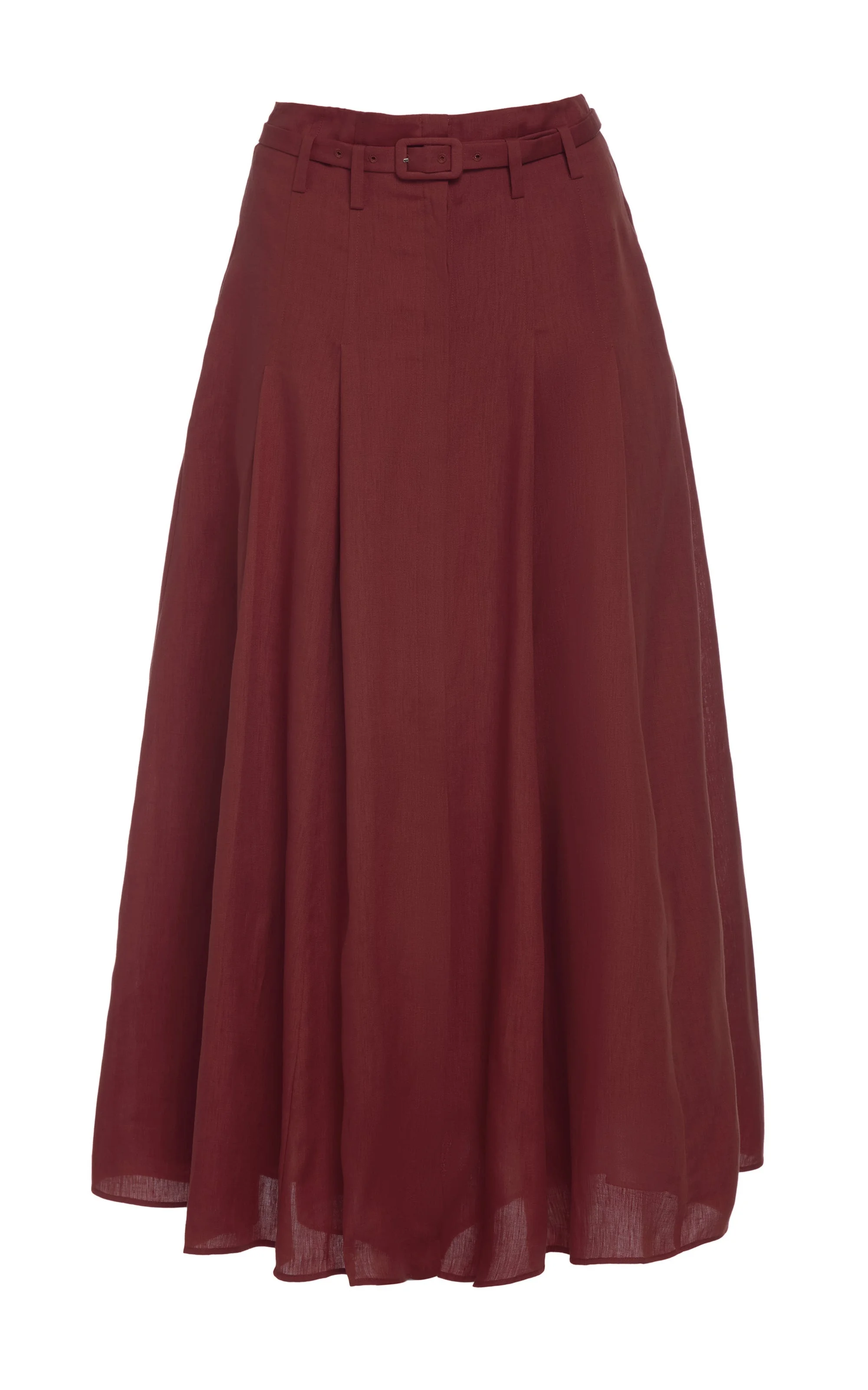 Dugald Pleated Midi Skirt in Burnt Sienna Aloe Linen - 1