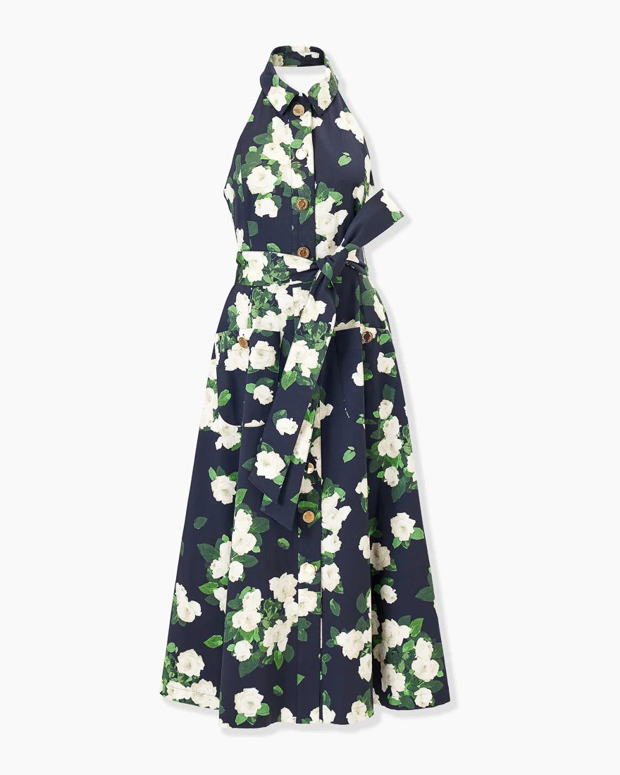 Rose-Print Halterneck Midi Dress - 1