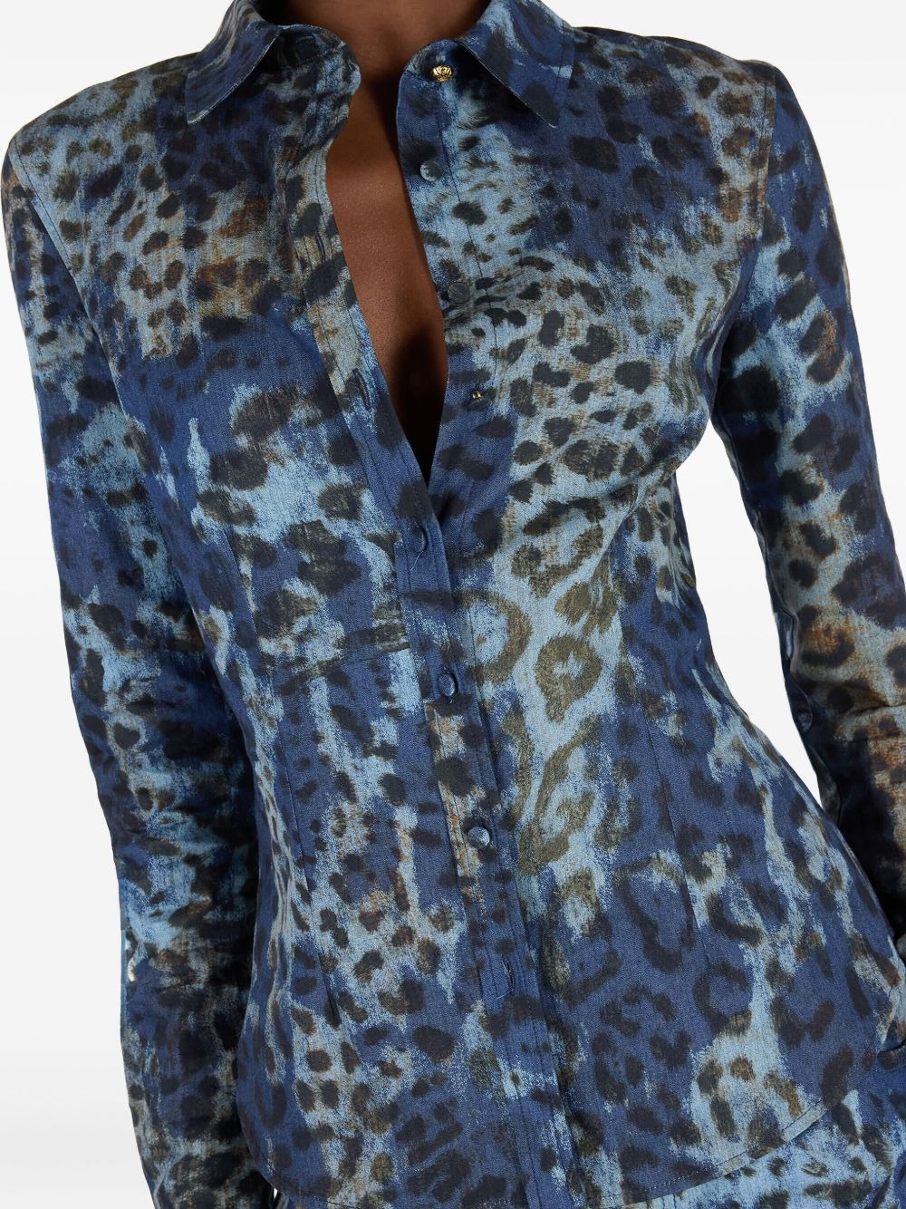 leopard-print button-up shirt - 5