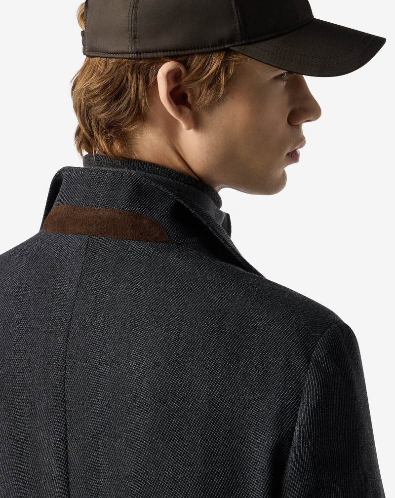 Anthracite grey stretch cashmere wool cover jacket with detachable vest 5