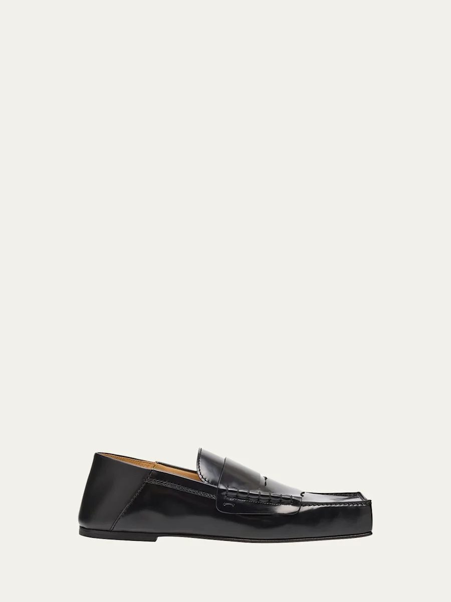 Leather Square-Toe Penny Loafers - 1