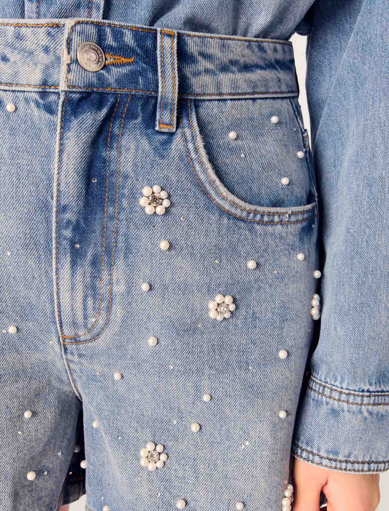 Denim shorts with embroidered beads 8