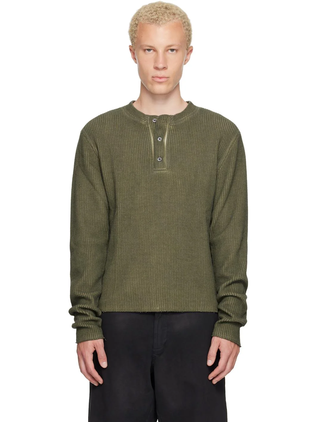 Khaki Long-Sleeve Thermal Jersey Henley - 1