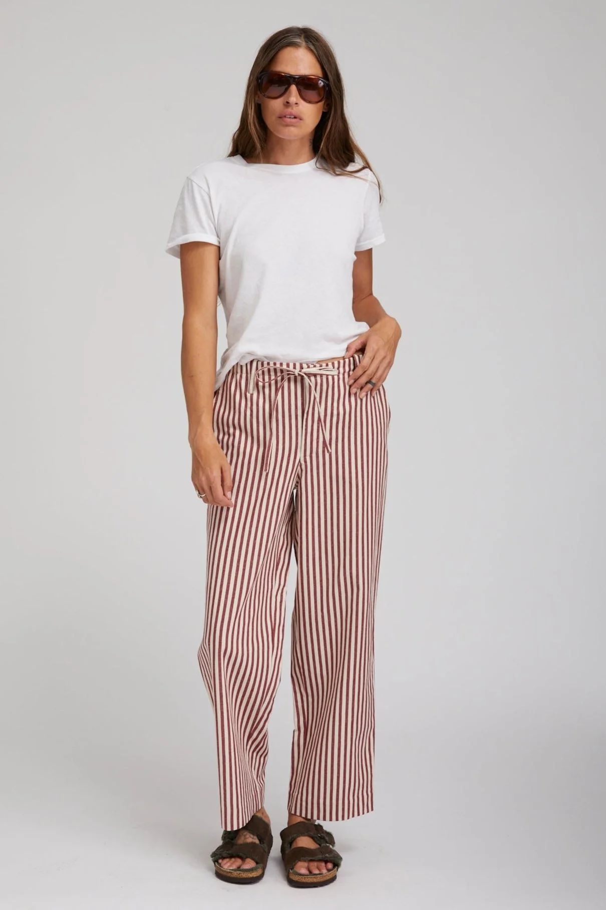 RUST-BEIGE STRIPED LINEN AMALFI PANTS - 1