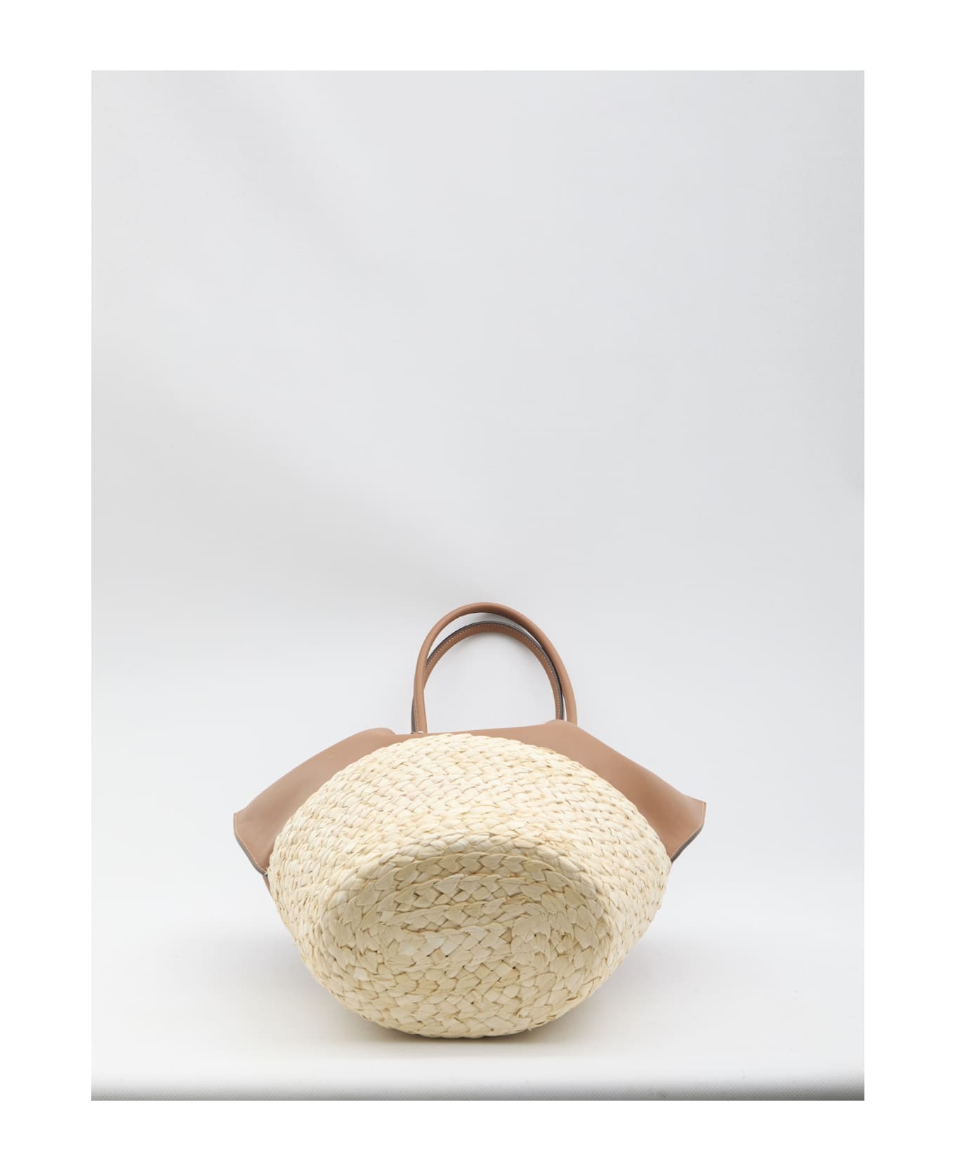 Medium Shopping Bag In Brown Leather And Raffia - 3