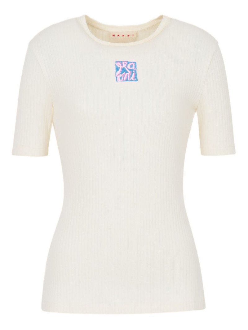 ribbed logo-embroidered T-shirt 1