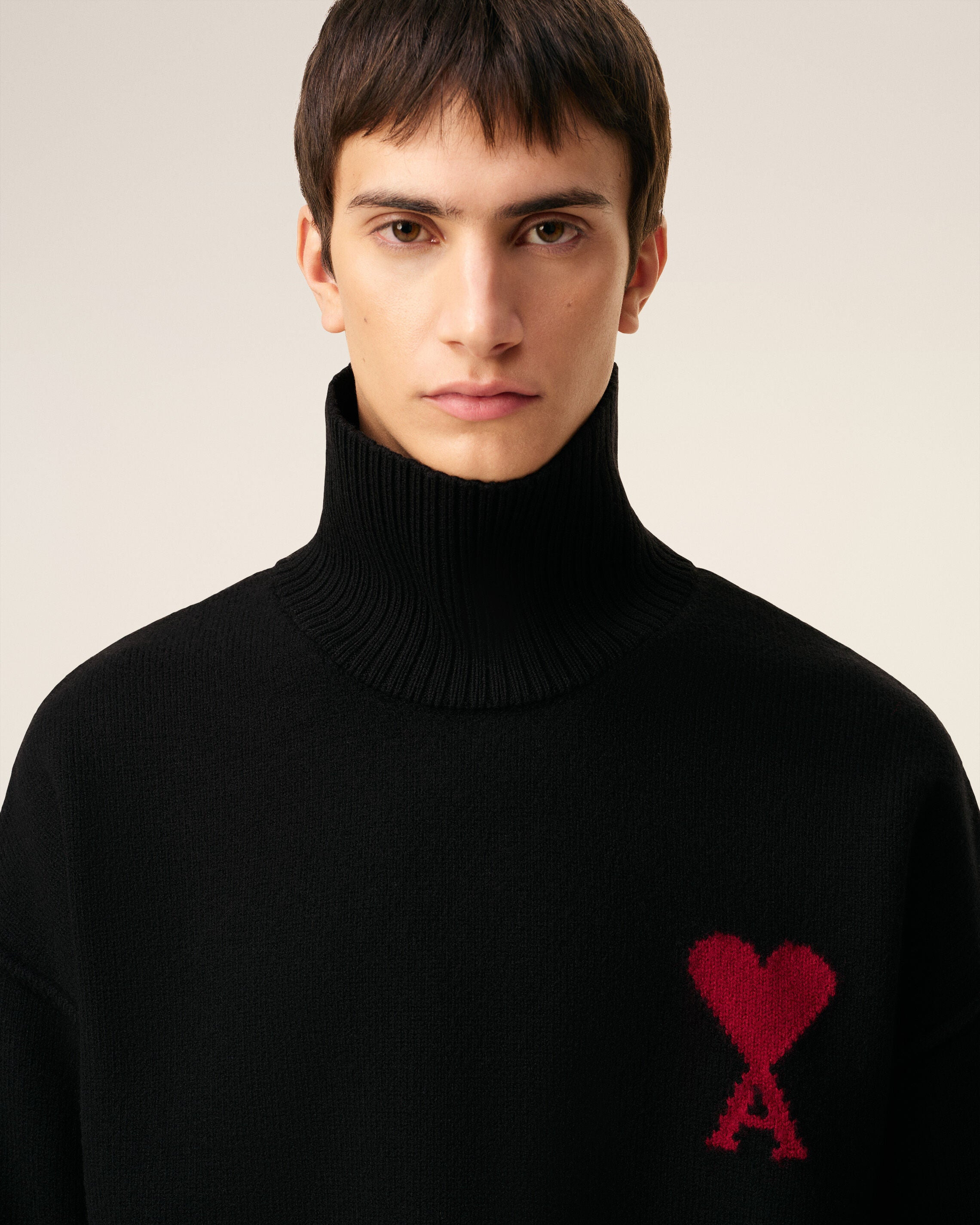 BLACK WOOL AMI DE COEUR FUNNEL NECK SWEATER - 4
