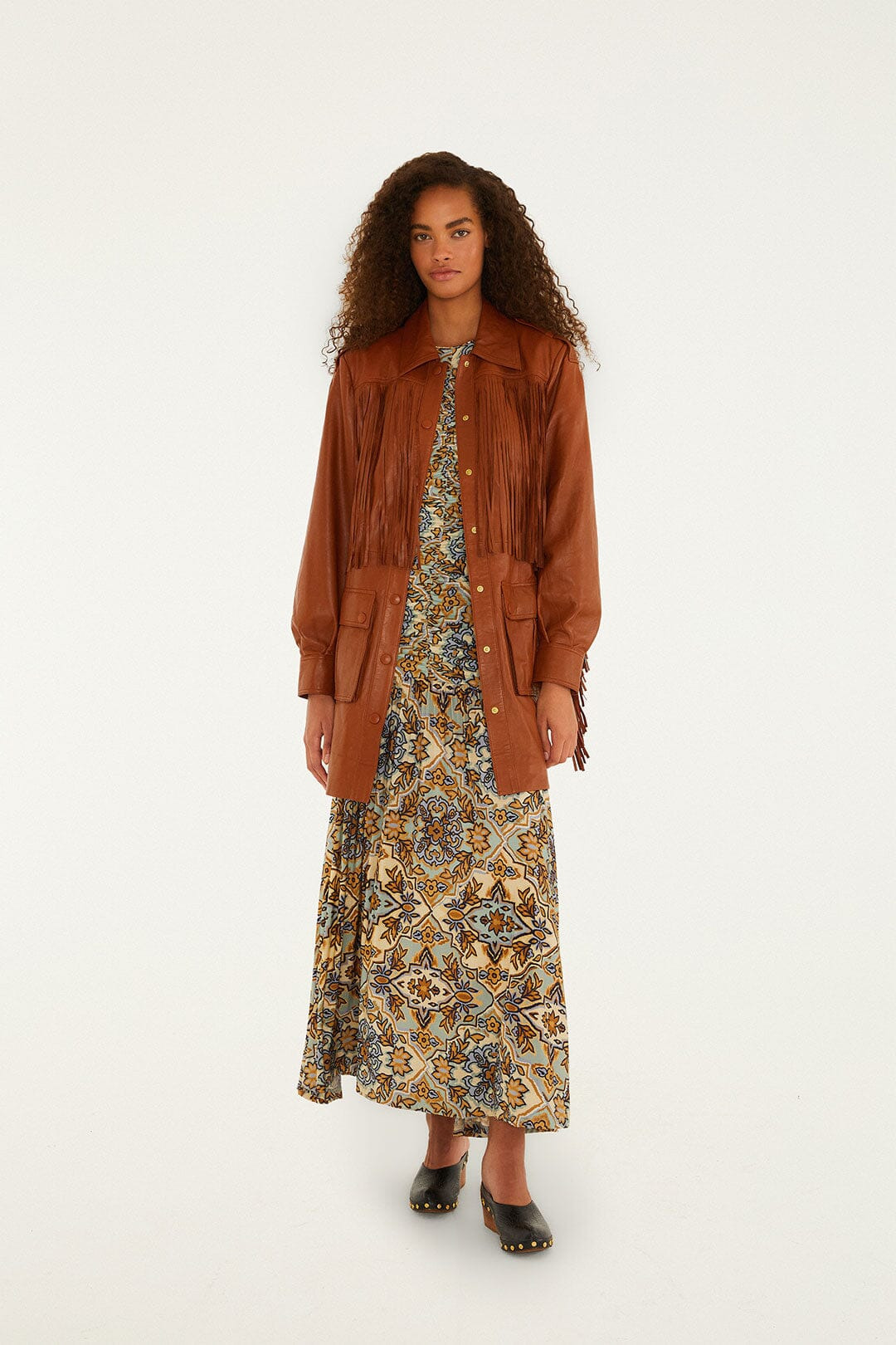 Brown Fringes Leather Coat - 3