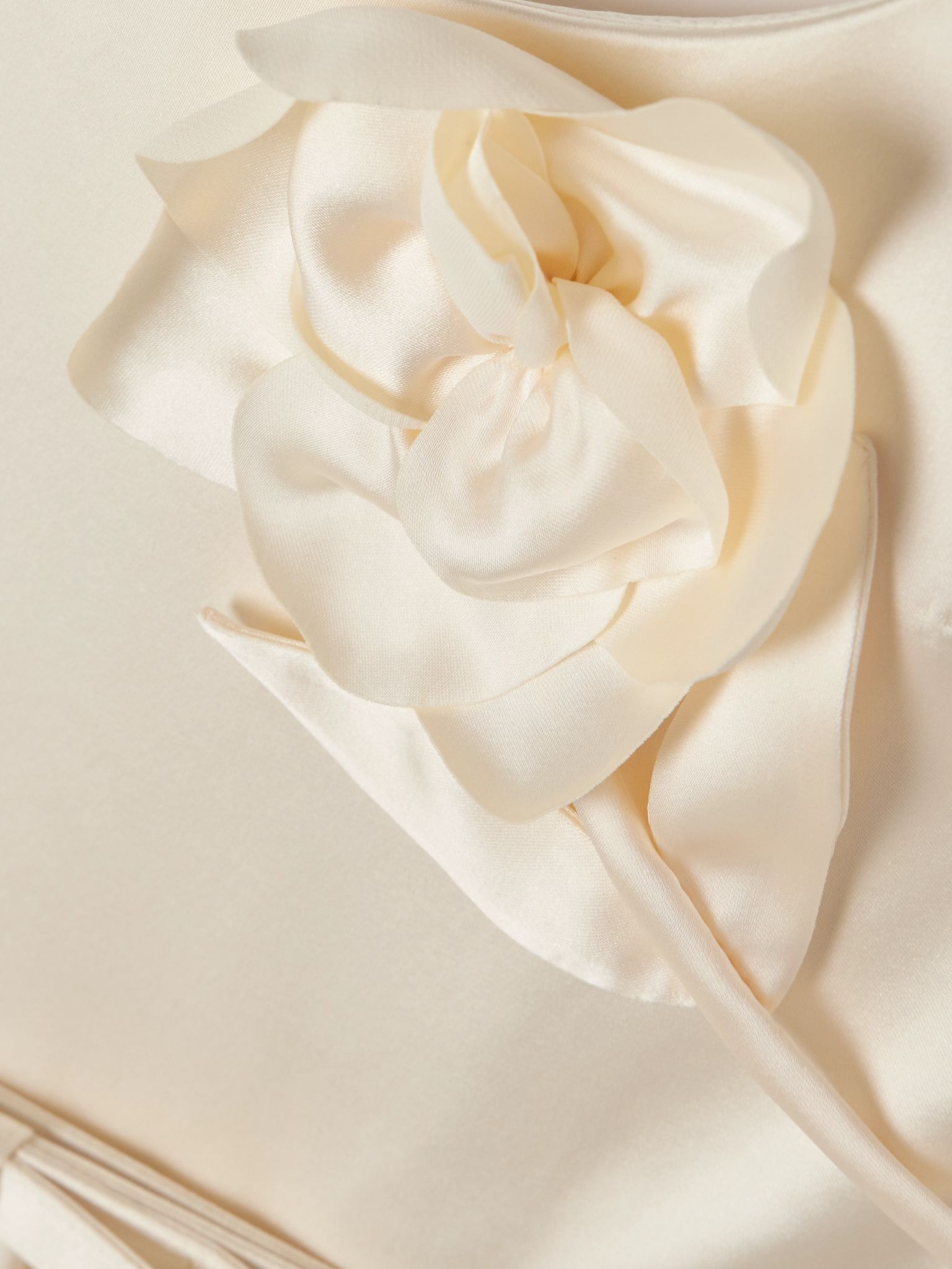 Appliquéd belted satin midi dress Cream - 4
