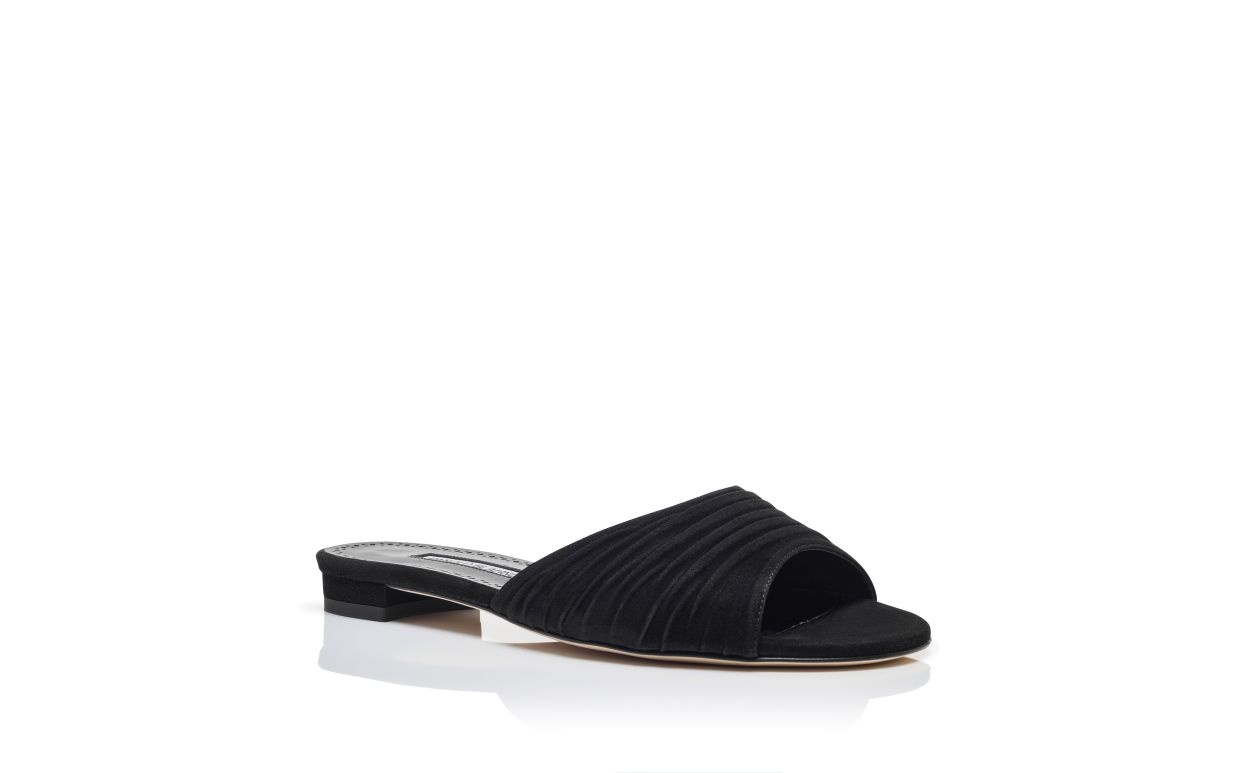 Black Suede Ruched Detail Flat Sandals - 3